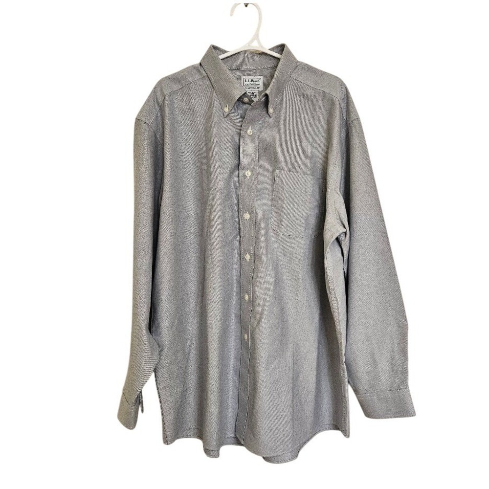 L.L. Bean Traditional Fit Oxford Shirt Mens 17-34 Grey Cotton Button Down